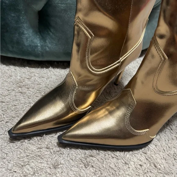 Zara Metallic Gold Heeled Boots size 37 - Picture 6 of 9